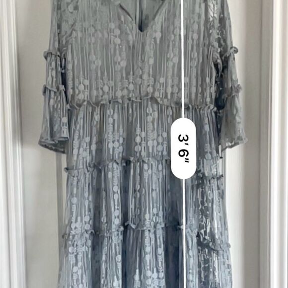 Sundance Ellery Lace Flare Sleeve Midi Dress Dusty Blue Sheer Prairie Size PL - Picture 8 of 13